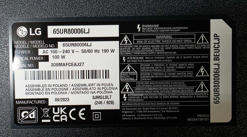 Placa TV LG 65UR80006LJ