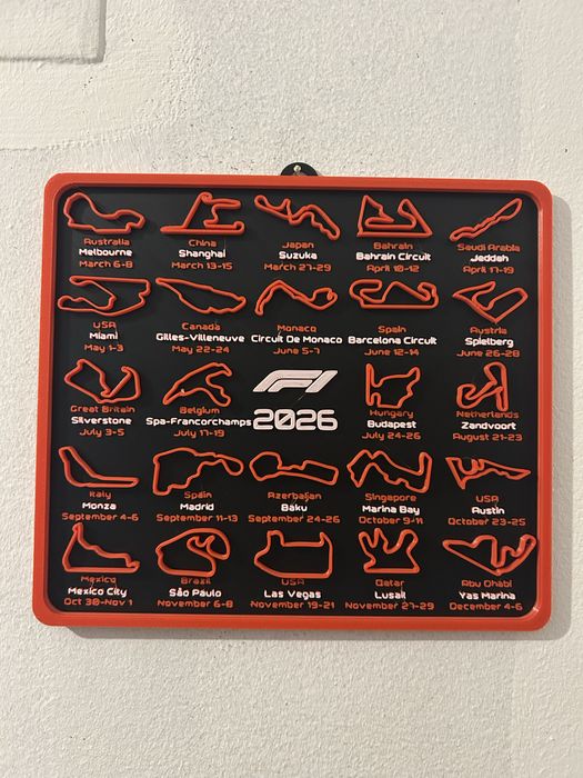 Calendario F1 2026 colocar na parede