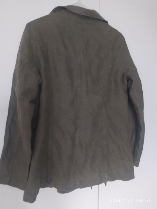 Lniana bluza khaki z kieszonkami, Hennes, rozmiar 38