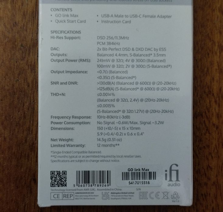 Micro Dac C/ Amp De Auscultadores Ifi Go Link Max  - Novo e Selado - Baixa de Preço