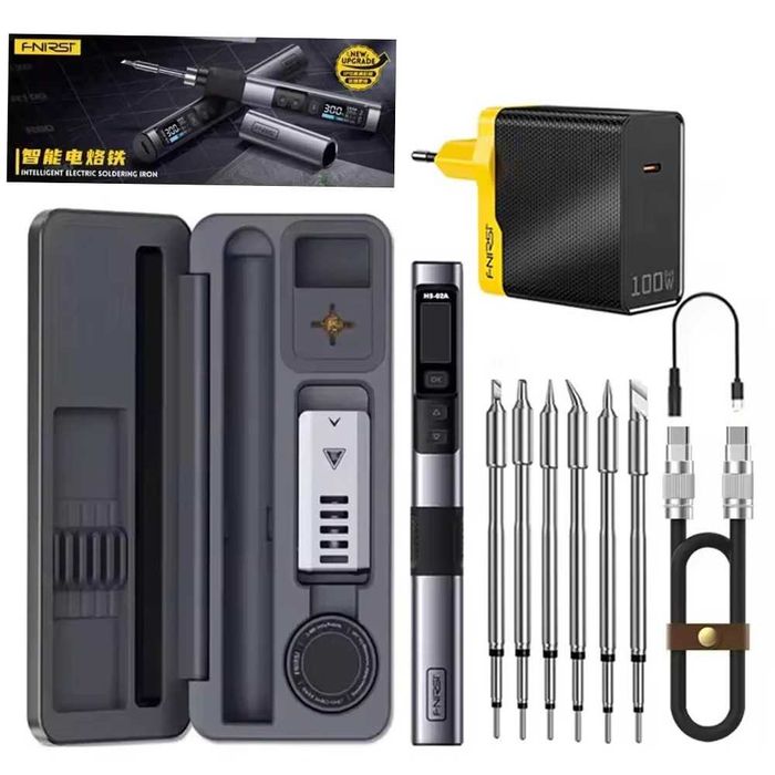 FNIRSI HS-02A Kit Ferro de Soldar Inteligente 100W USB-C PD | Completo | Novo