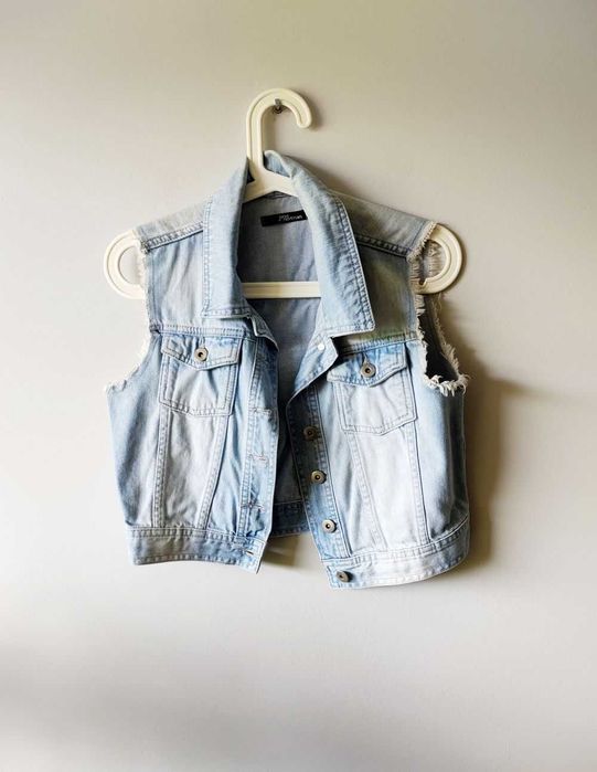 Jeansowa krótka kamizelka vintage niebieska