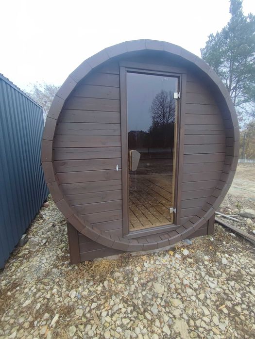 WYPRZEDAŻ Sauna Ogrodowa Beczka 2.5m Ściany 80mm! Z piecem - Od Ręki