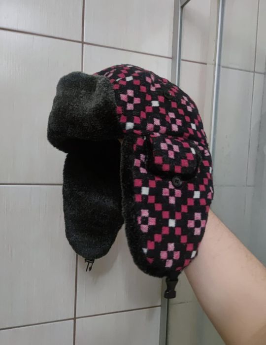 czapka uszatka traperka zimowa damska dziecięca wzór geometryczny romb