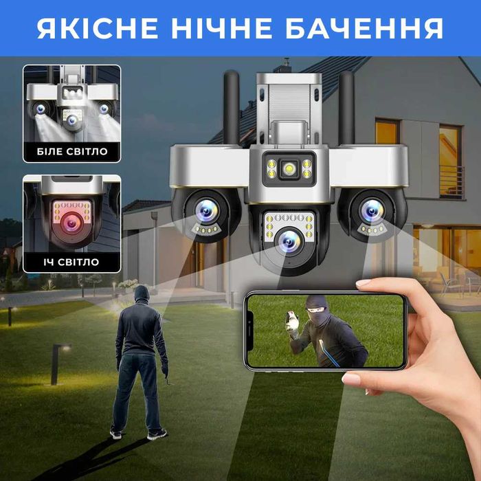Камера 4G WIFI потрійна відеонагляд вулична рухоме PTZ V380 SC30
