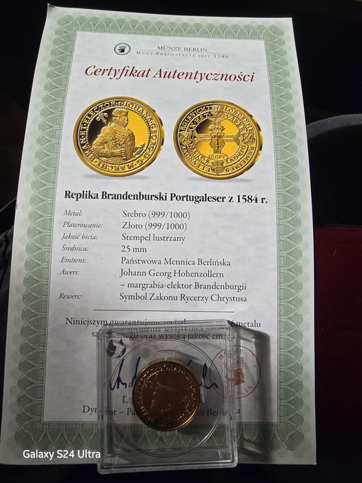Moneta replika Brandenburski Portugaleser 1584r.