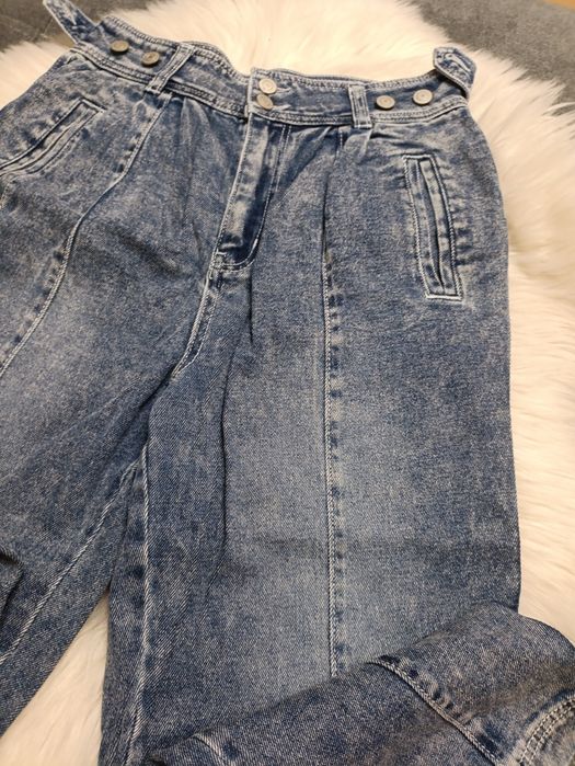 Jeansy vintage eleganckie szerokie niebieskie wysoki stan M