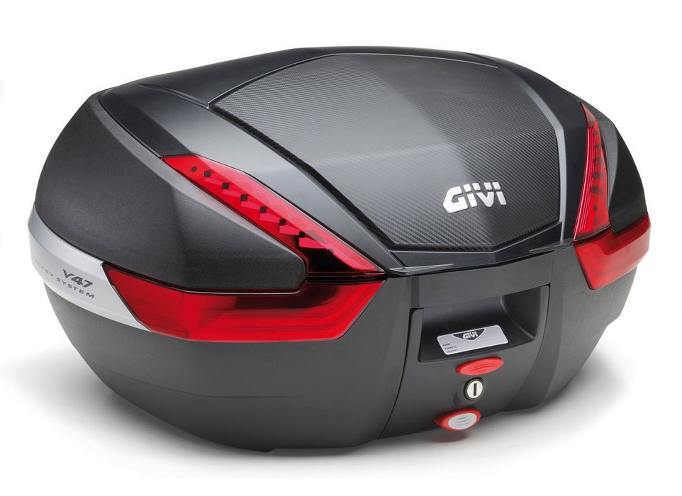 Kufer Givi V47NN (czarny, 47 litrów, czerwone odblaski, pokrywa karbonowa)