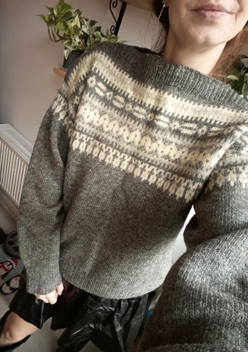 Sweter wełniany gruby szary, 100% wełna