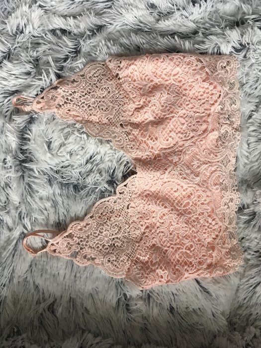 Modny różowy crop top bralette koronka s xs 36 34 zara