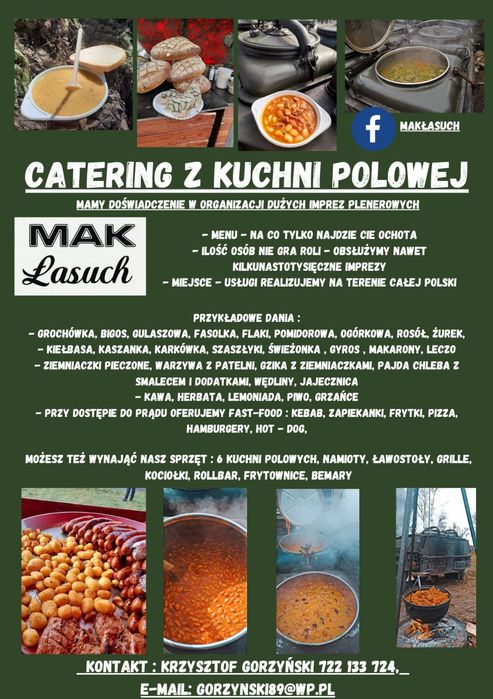 Catering, Kuchnia polowa, grochówka, bigos, grill,