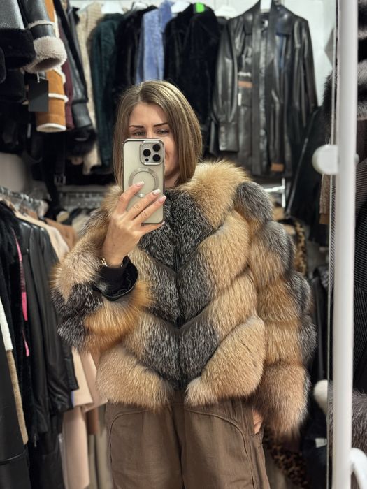 Шуба лисица жилетка меховая натуральная полушубок лиса 2 в одном