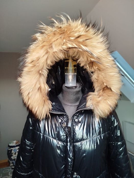 Kurtka ocieplana z kapturem jenot Fan Leather M/L czarna lakierowana