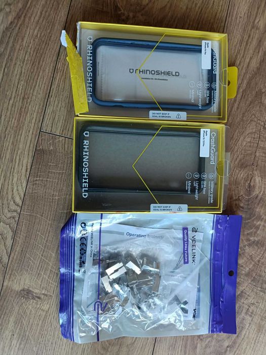 ZESTAW 4szt - 2x RHINOSHIELD CrashGuard iPhone 14 Pro / 13 Pro + KABEL + WTYCZKI LAN