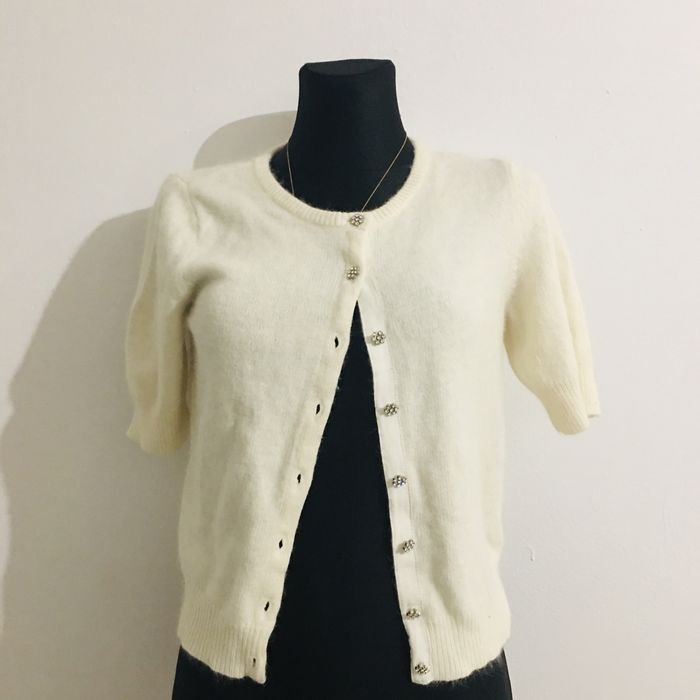 Sweter kardigan ecru kremowy śmietankowy  M  angora wełna jagnięca