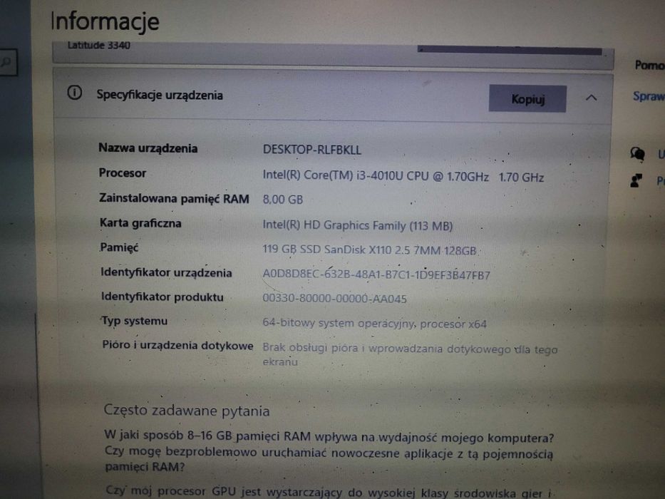 Laptop Dell Latitude 3340