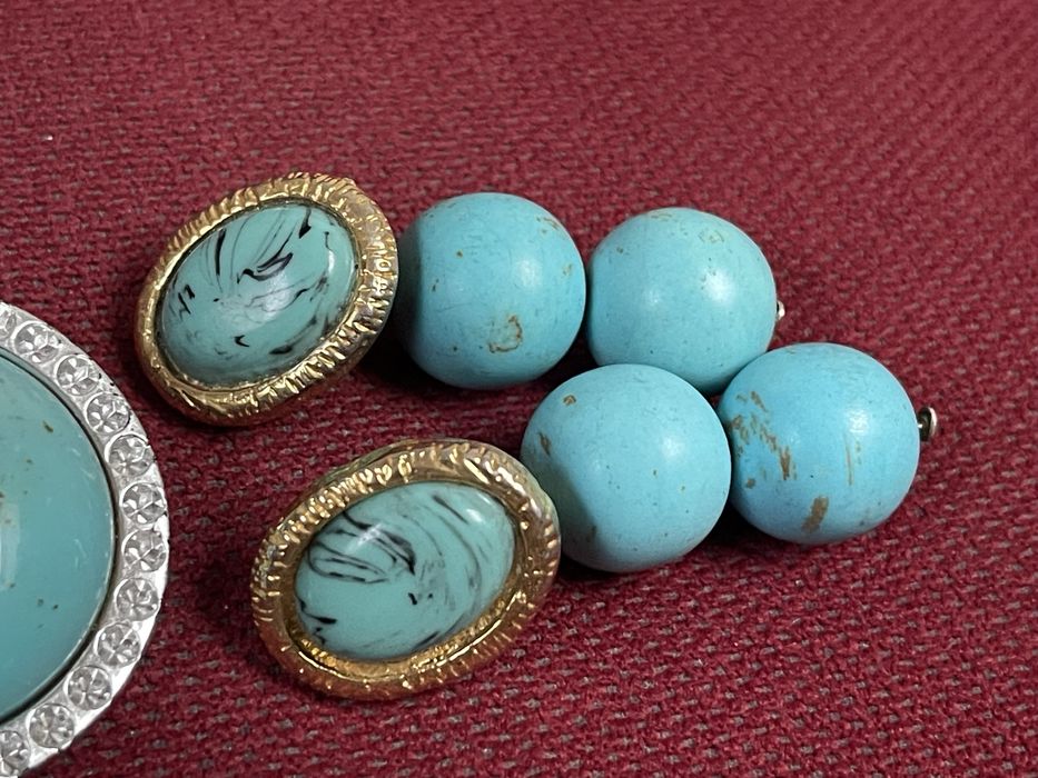 Turkus Stary Zestaw Klipsy Kolczyki z Prl