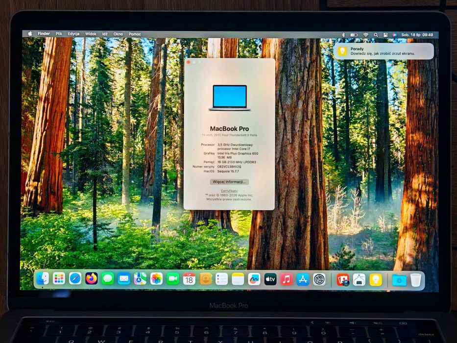 Laptop Apple Macbook Pro A1706 I7 3.5GHz 16GB 512GB Sequoia