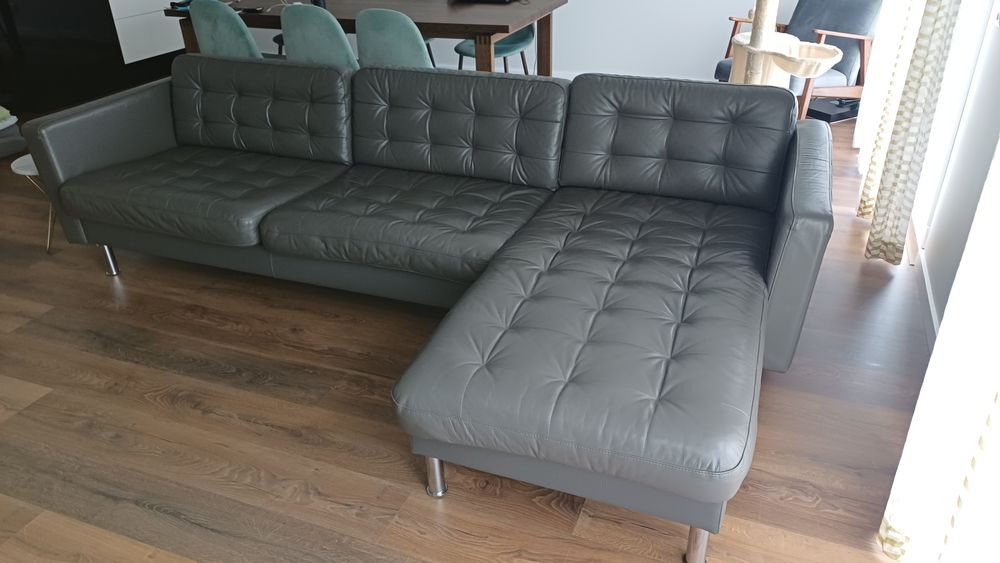 Sofá sala de estar 3 lugares mais chaise longue em pele