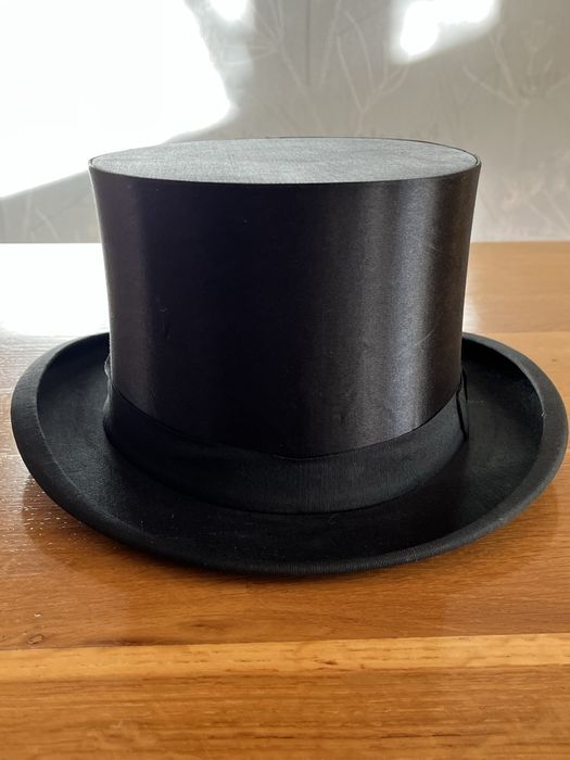 Stary czarny cylinder szapoklak kapelusz 58