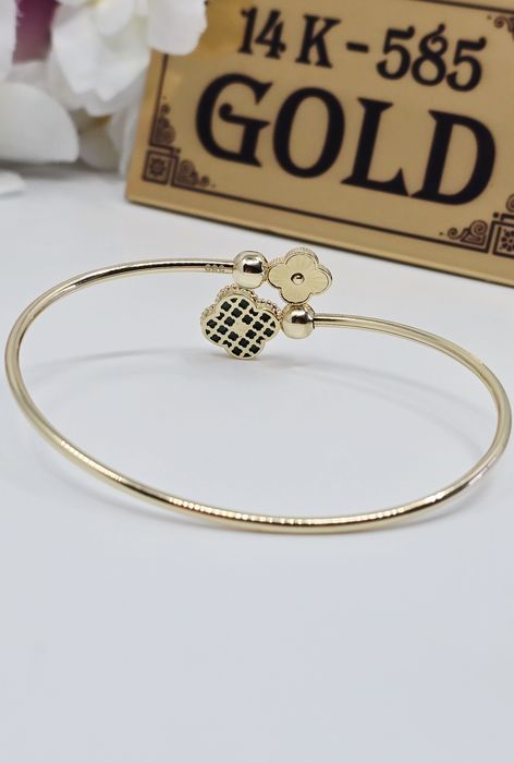 Złota bransoletka bangle z koniczynkami próba 585 14k
