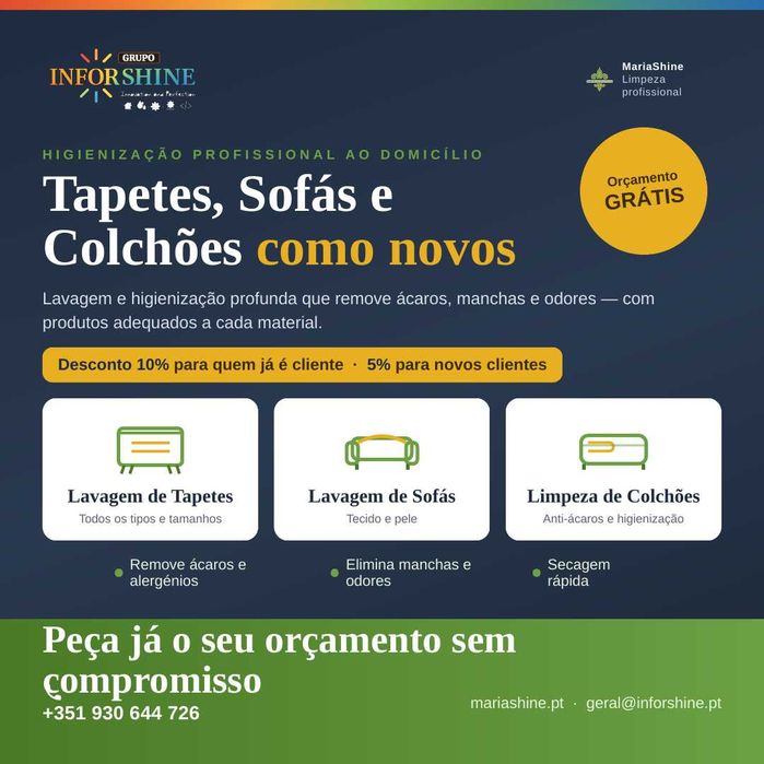 Lavagem de Sofás, Tapetes e Colchões — ao domicílio