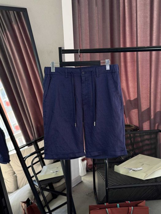Мужские льняные шорты Loro Piana классические синие шорты Лоро Пиана натуральный лен d161