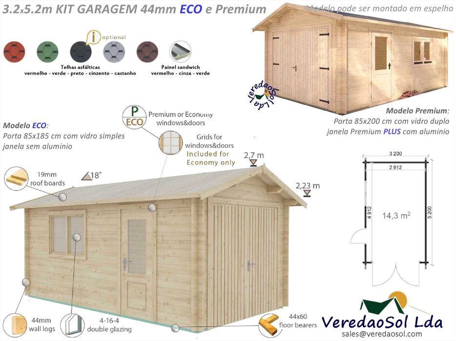 Casa madeira - Garagem Pré fabricada mais de 14 Modelos 28 até 44mm