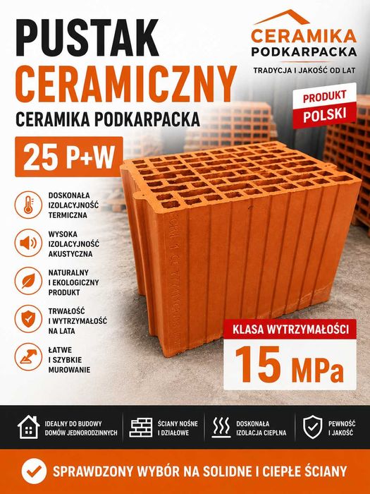 Pustak Ceramiczny 25 P+W Ceramika Podkarpacka | 25 cm | Produkt Polski