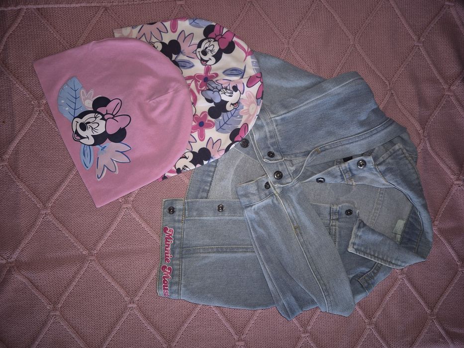Kurtka jeans 74 plus czapeczki