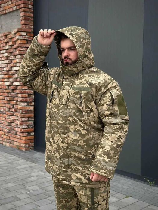 Зимняя мужская куртка-бушлат Пиксель Rip-Stop с капюшоном
