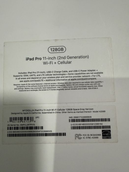 iPad Pro 11-inch (2nd Generation) Wi-Fi + Cellular