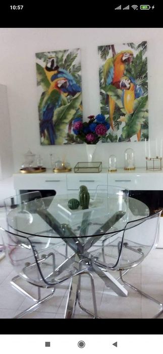 CONJUNTO NOVO Mesa vidro inox + 4 cadeiras