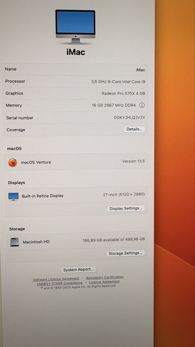iMac 27” Intel Core i9 16Gb