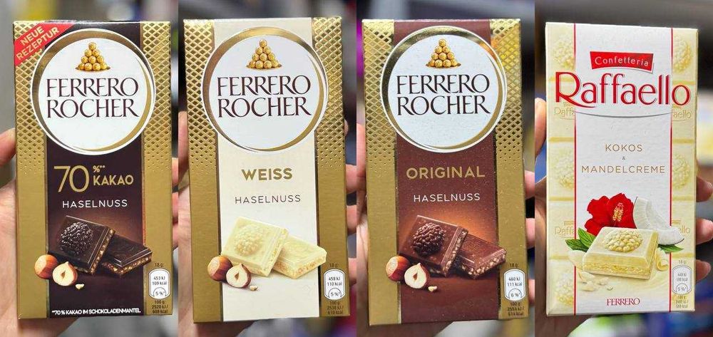 Шоколад Ferrero Rocher.Фереро чорний,білий,рафаело,молочний 90 г