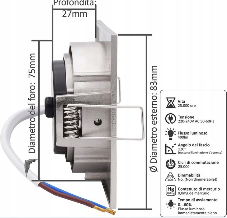 LED wpuszczany Spot 4W 83x83mm IP44 2700K 9 szt.