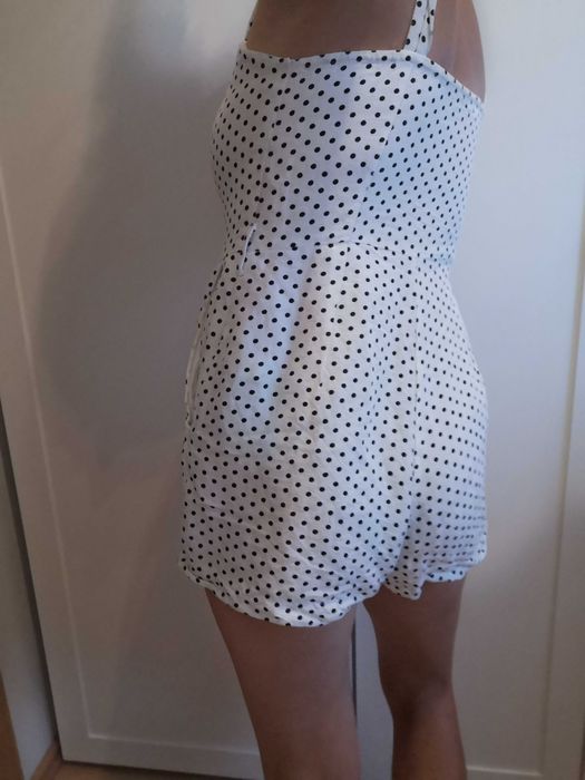 MANGO kombinezon biały w czarne grochy 34/XS