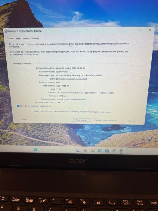 Laptop Acer Aspire 3 A315-42 Ryzen 5 3500U 8GB RAM SSD 256GB WINDOWS11