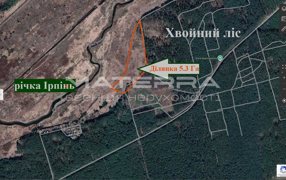 Дзвінкове Продаж ділянки 5.3 Га біля лісу та річки