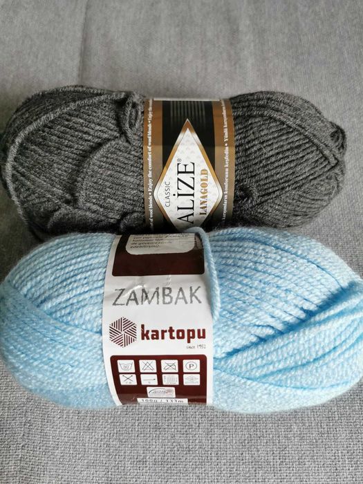 2 x włóczka 100g błękitna i szara