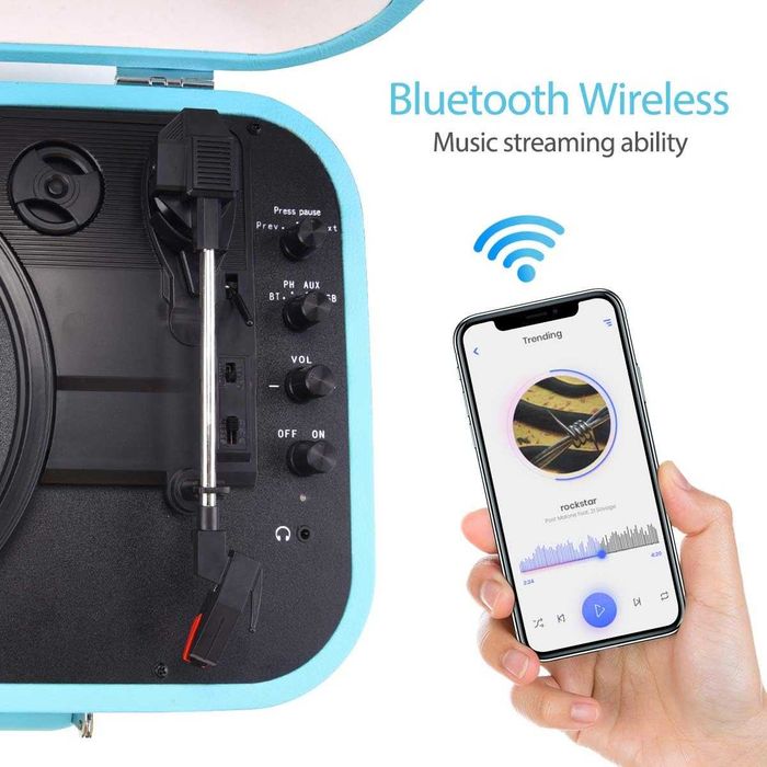 PIĘKNY GRAMOFON w Walizce RETRO z LAT 50-tych! Bluetooth USB -nowy gw.