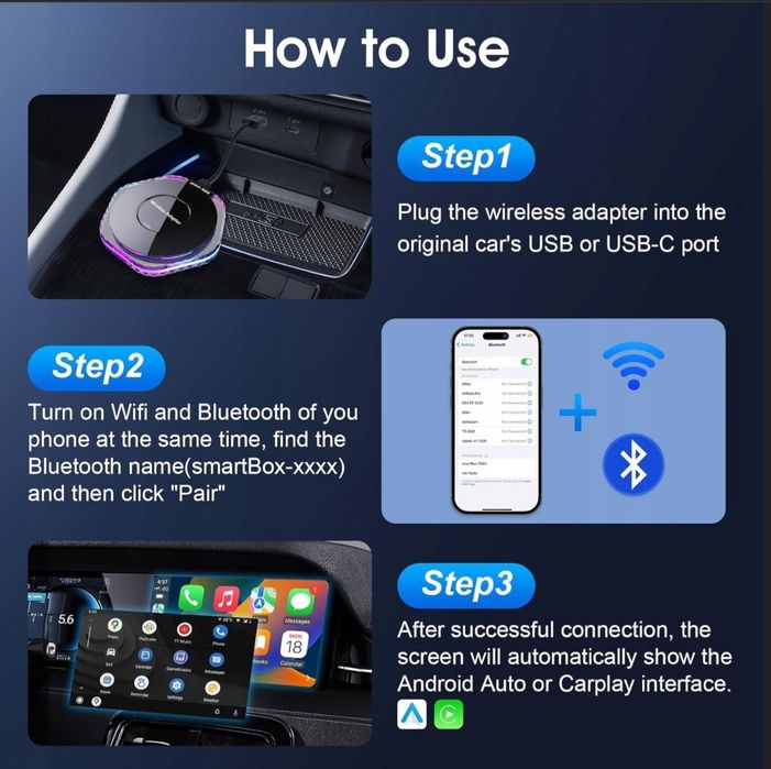 Z1 CRYSTAL Bezprzewodowy adapter Carplay 2w1 Android Auto, iOS 10+