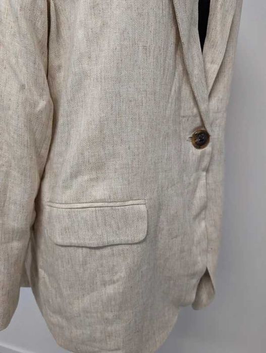 Beżowa marynarka len + wiskoza naturalna minimalistyczna elegancka boho smart casual