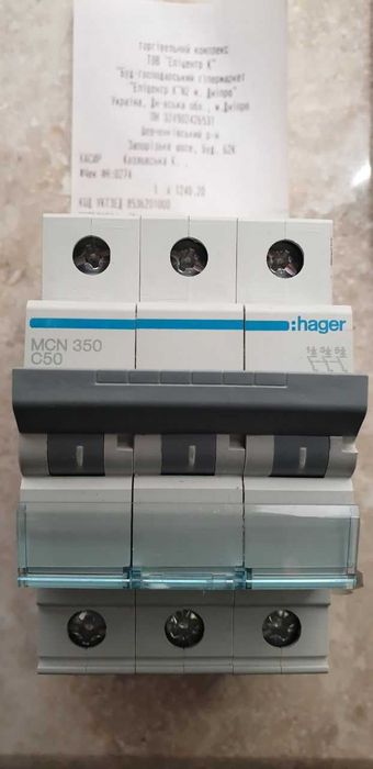 Автоматичний вимикач Hager 3-полюсний MCN340 C 40А 6кА ( Автомат )