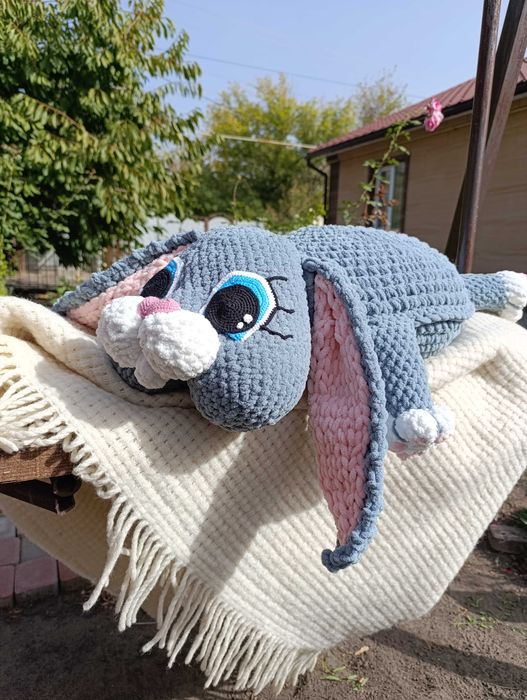 Дитяча подушка іграшка зайка ручної роботи