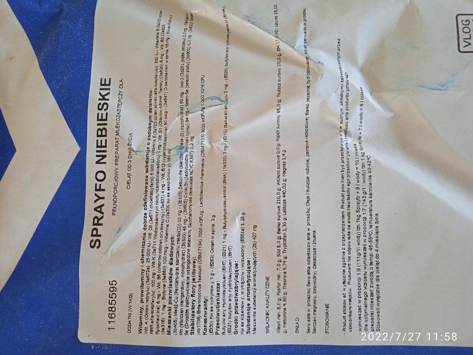 Sprayfo niebieskie, mleko dla cieląt od 4 dnia