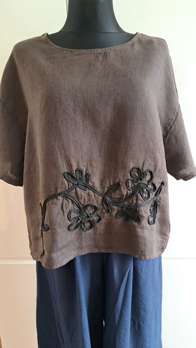Acqua&Limone Nowa bluzka 100% len brąz czekolada 44 oversize