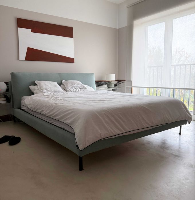 Łóżko Rosanero Linea 160 × 200 cm – błękitno-zielony velvet - stan bardzo dobry