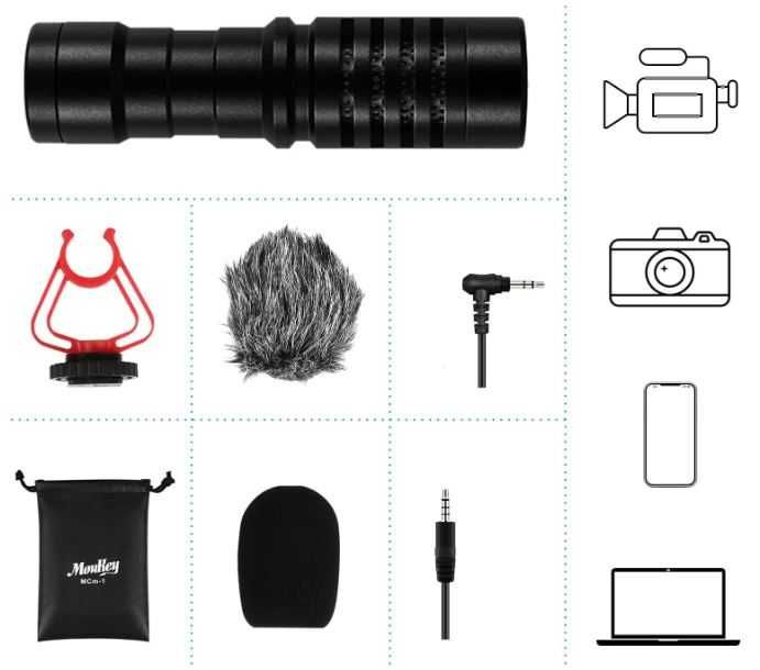 Microfone para Maquina fotografica SLR telefone ou PC com acessorios MOUKEY MCm-1
