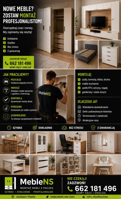 Skręcanie i montaż mebli z paczek,modułowych, meble na wymiar.